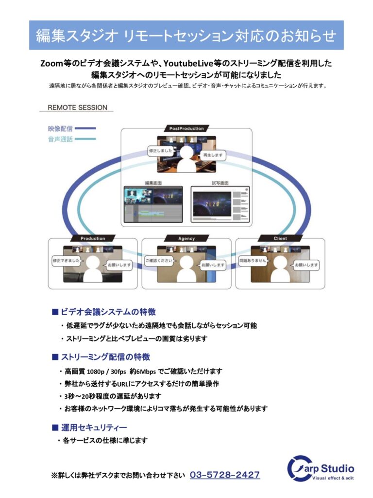 編集スタジオ リモートセッション対応のお知らせ